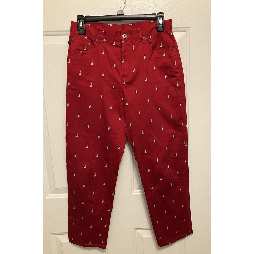 LRL Lauren Ralph Lauren Dress Pants Women's 6 6P Petite‎ Red Crop Sailboat Print